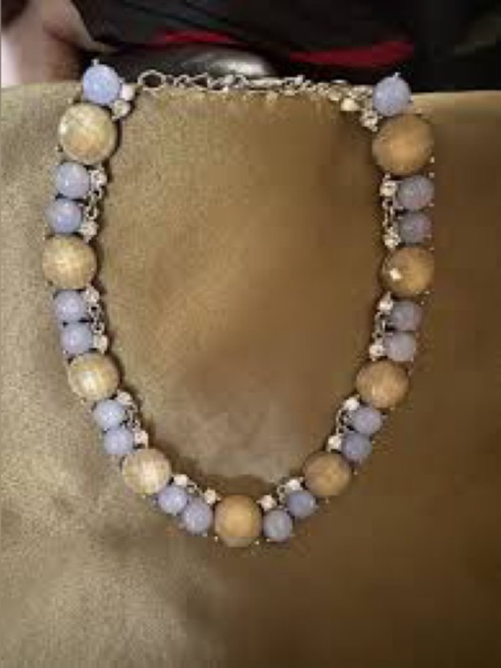 White House Black Market Pale Blue and Gold-Tone Beaded Necklace
